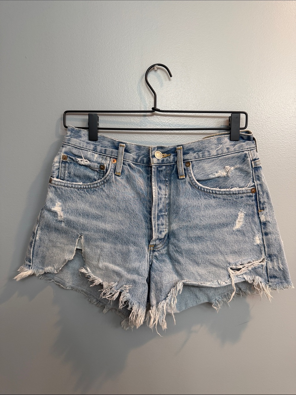AGOLDE Classic Light Blue Distressed Denim Shorts - Women's